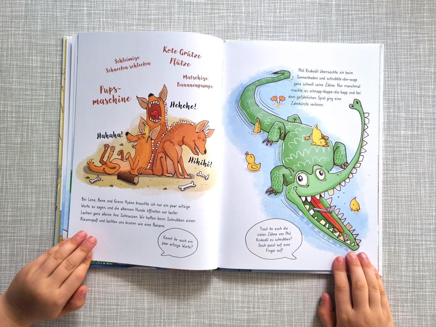 Tante Tilda – illustrierte Doppelseite aus dem Kinderbuch zum Zähneputzen